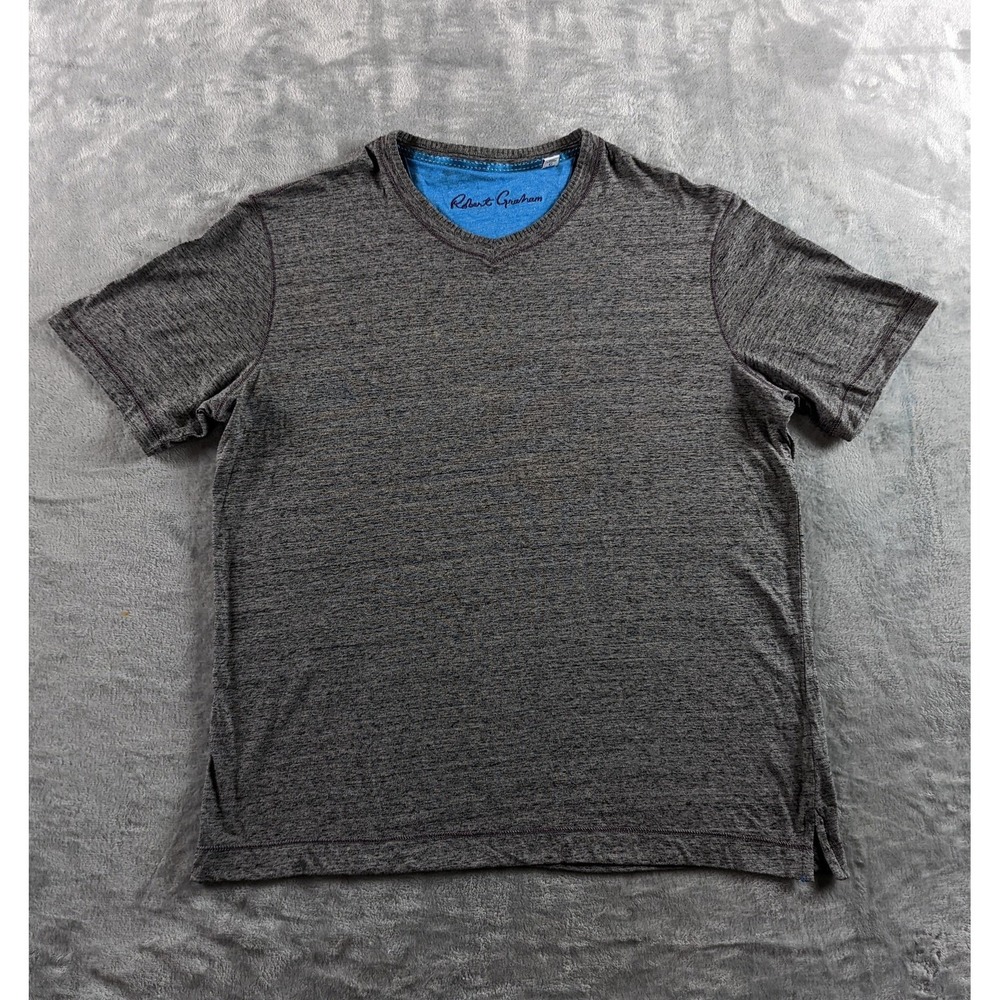 Robert Graham Shirt Mens Large Gray V Neck Short Sleeve Cotton Modal Knit Tee